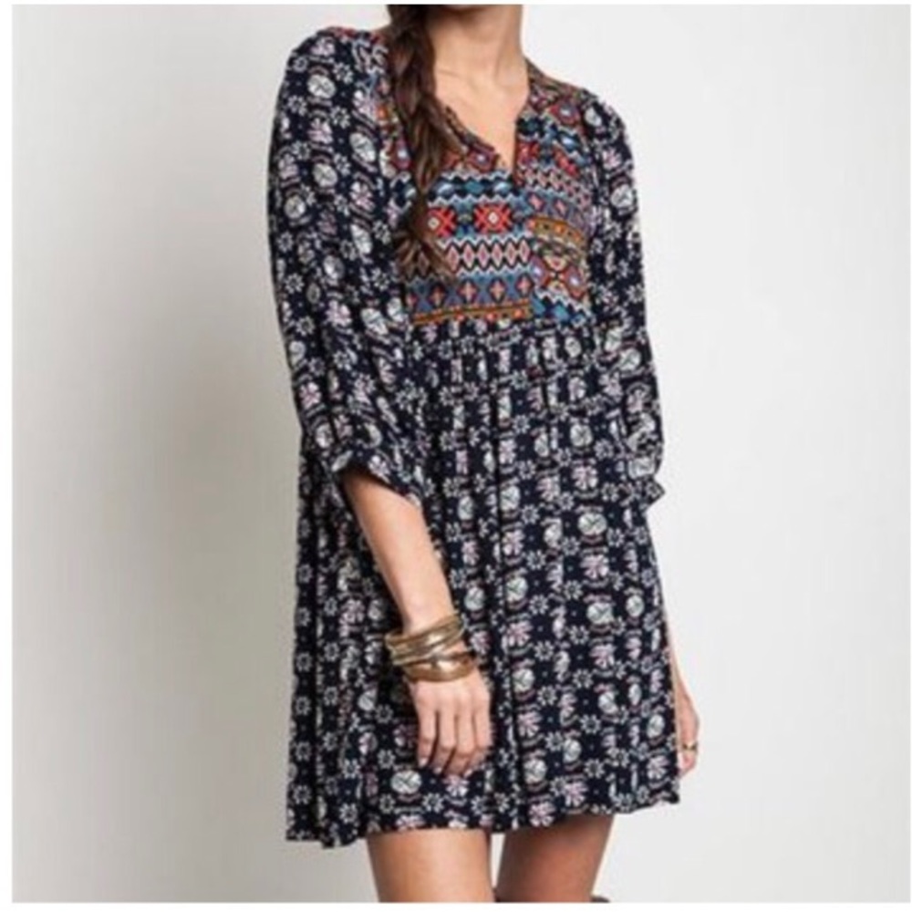 Multi Print Babydoll Dress